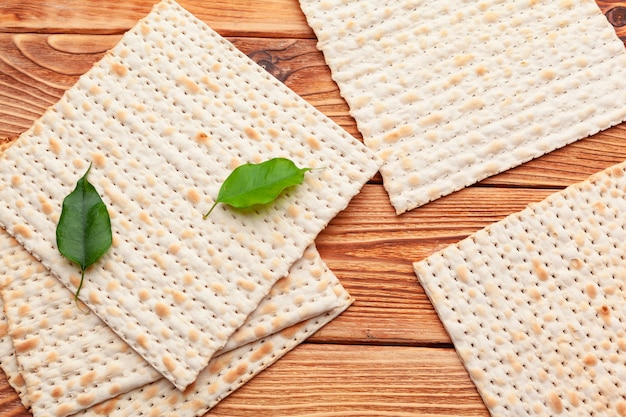 Matzo flatbread for Jewish high holiday celebrations on the table