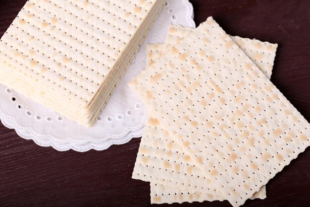 Matzo for Passover on table close up