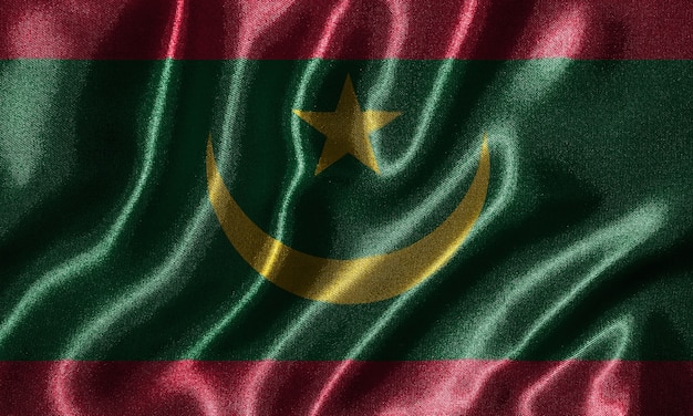 Mauritania flag - Fabric flag of Mauritania country, Background of waving flag.