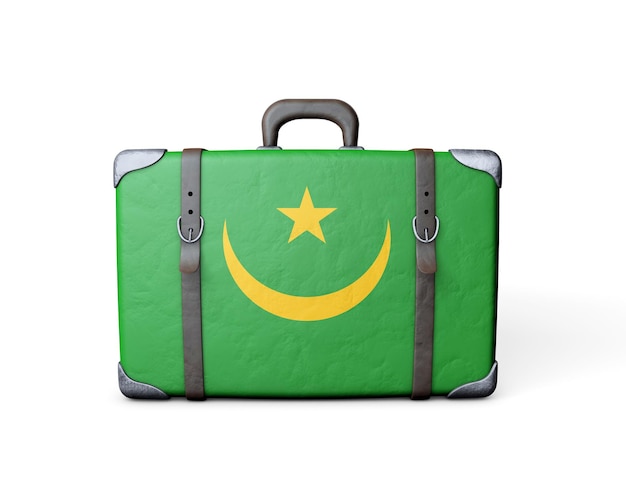 Mauritania flag on a vintage leather suitcase 3D Rendering