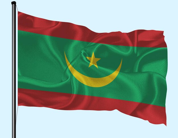 マウリタニアの国旗 風がポールを振る