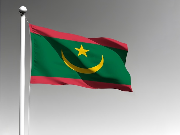 Mauritania national flag waving on gray background