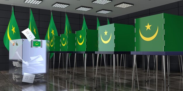 Mauritania polling station with voting booths and ballot box election concept 3d illustration