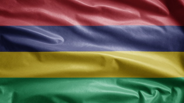 Photo mauritian flag waving on the wind. mauritius banner blowing soft silk