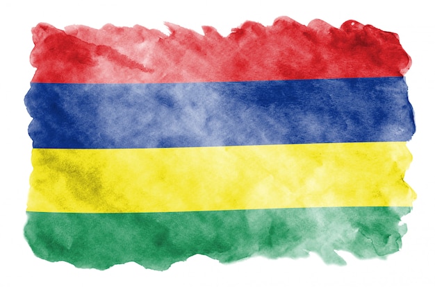 Mauritius flag  is depicted in liquid watercolor style isolated on white