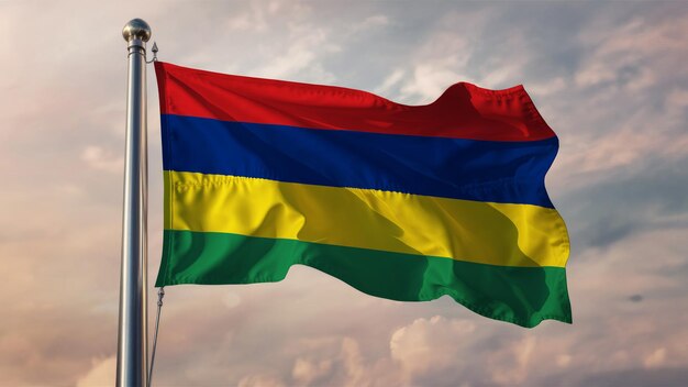 Mauritius Waving Flag Against a Cloudy Sky