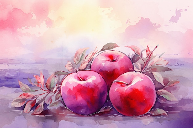 Mauve and violet panorama with vibrant crimson apples