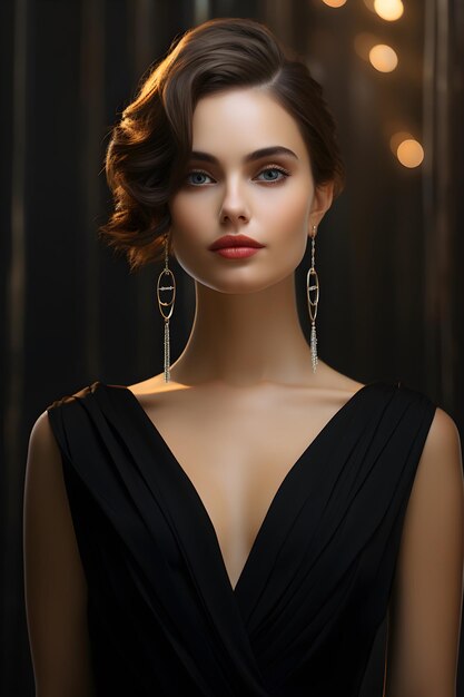 Photo maxi dress and gold earrings capturing modern elegance