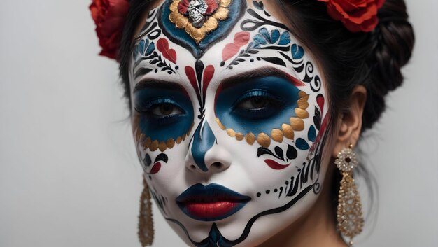 Photo maxican woman in the day of the dead makeup