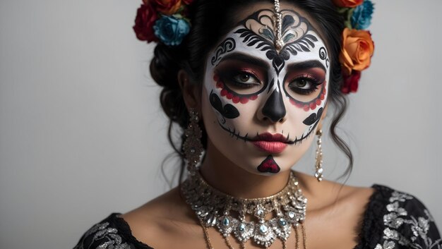 Photo maxican woman in the day of the dead makeup