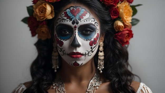 Photo maxican woman in the day of the dead makeup