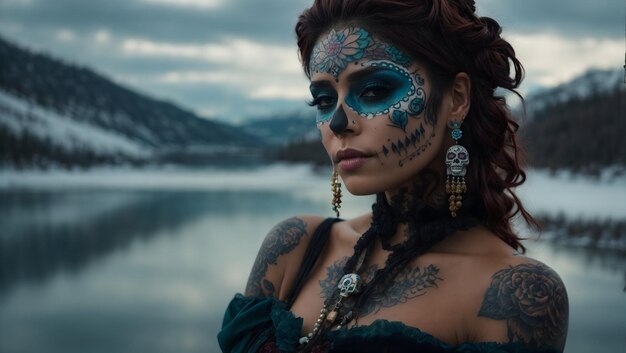 Photo maxican woman in the day of the dead makeup