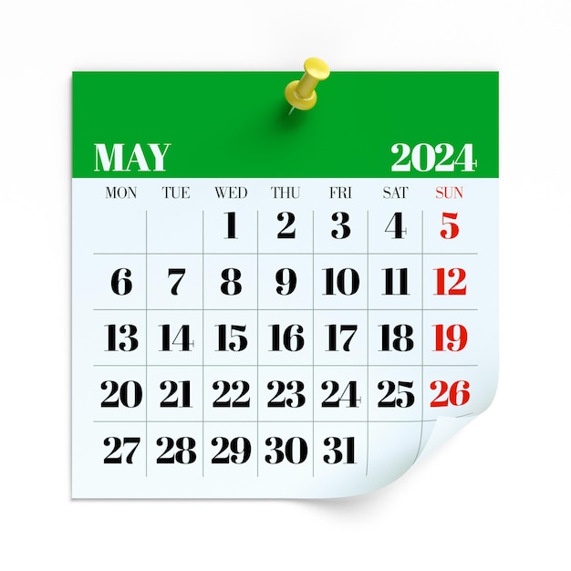 Premium Photo May 2024 calendar isolated on white background 3d