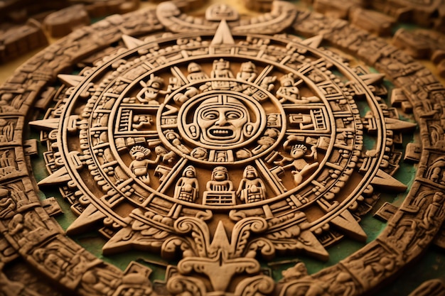 Foto ruota del calendario maya che rappresenta l'intricata foto illustrativa del sistema calendariale