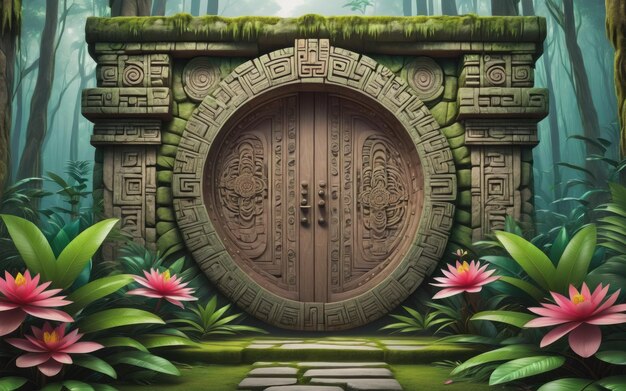 Mayan forest in the sunny morning 3d illustration