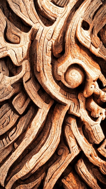 Photo mayan style abstract lion wood texture 3d illustration