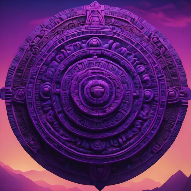 Mayan style beautiful abstract decorative navy purple dark 3d illustration