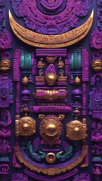 Photo mayan style beautiful abstract decorative navy purple dark 3d illustration