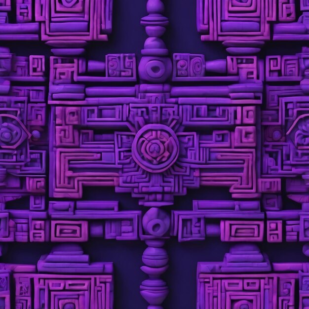 Mayan style beautiful abstract decorative navy purple dark 3d illustration