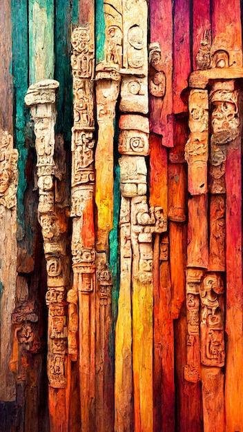 Mayan style Chalet wood Artistic colors background 3D illustration