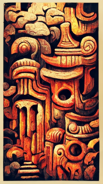 Mayan style wood Artistic colors background 3D illustration