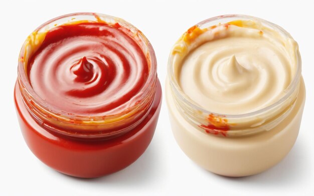 Photo mayonnaise mustard ketchup isolated mayo swirl mustard condiment tomato sauce on white backgrou