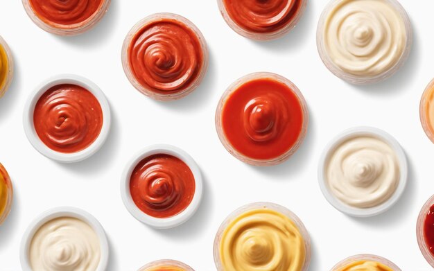 Photo mayonnaise mustard ketchup isolated mayo swirl mustard condiment tomato sauce on white backgrou