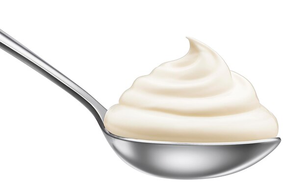 Mayonnaise swirl in spoon isolated on white background ai generated