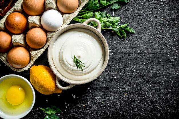 Mayonnaise with parsley eggs and lemon