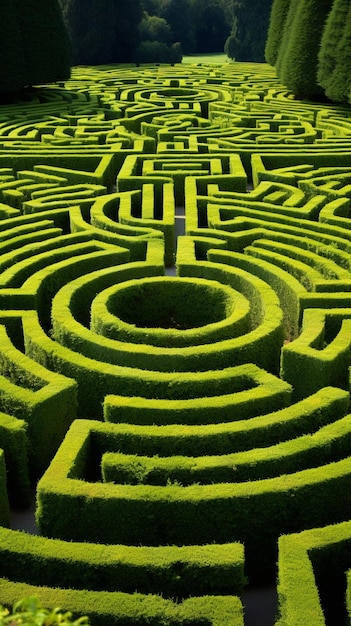 a maze in the middle of a lush green park