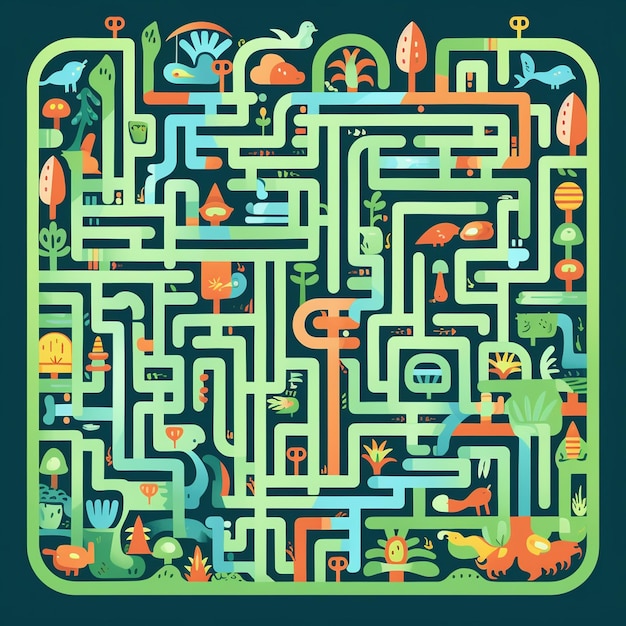 a maze with animals and animals on it.