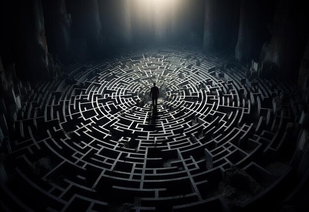 Photo a maze with a man standing in the middle of it