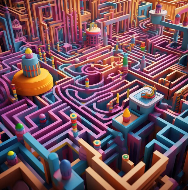 Photo a maze with a yellow object in the middle.