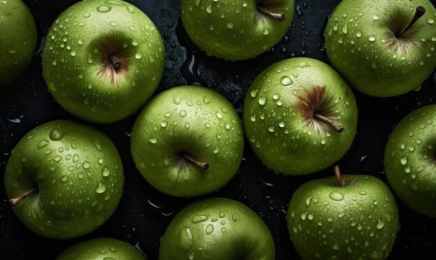 McIntosh apples water drops dark background Generative AI