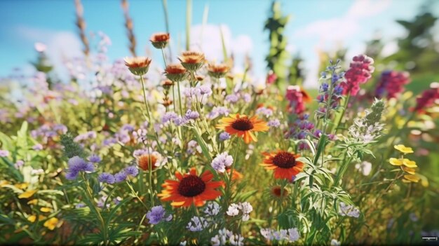 さまざまな野の花で彩られた草原 生成AI