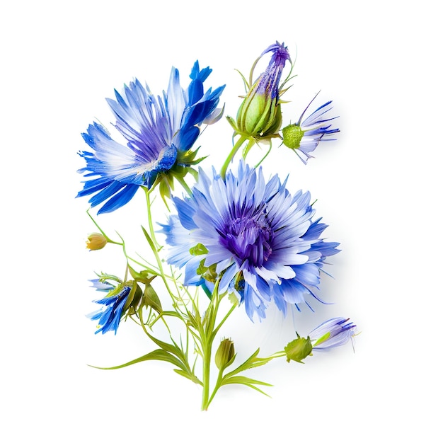 Meadow cornflowers isolated on white background Generative AI Generative AI