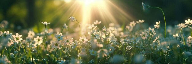 Photo a meadow of flowers on the background of the sun