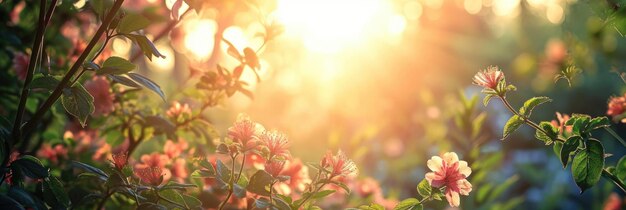 A meadow of flowers on the background of the sun