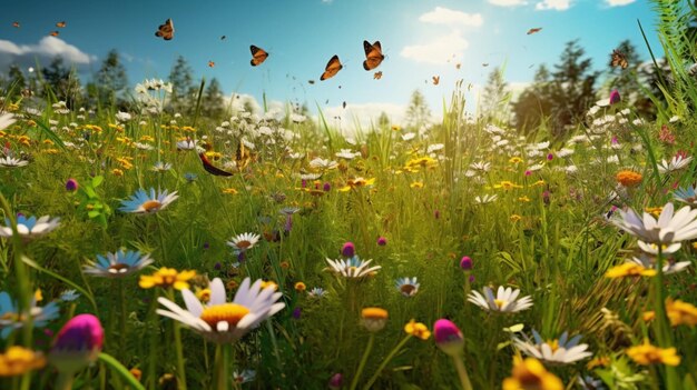 meadow flowers HD 8K wallpaper Stock Photographic Image