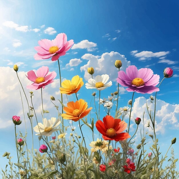 Meadow flowers on sky background