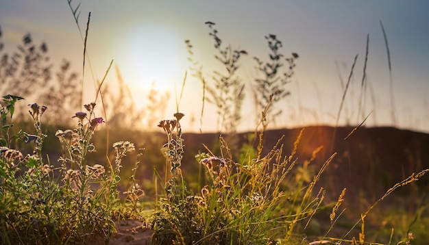 meadow grasses and flowers on the background