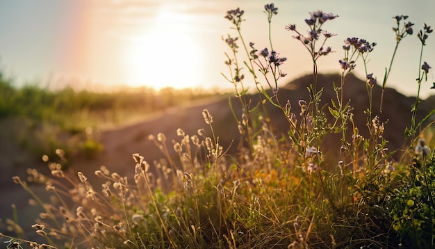 meadow grasses and flowers on the background