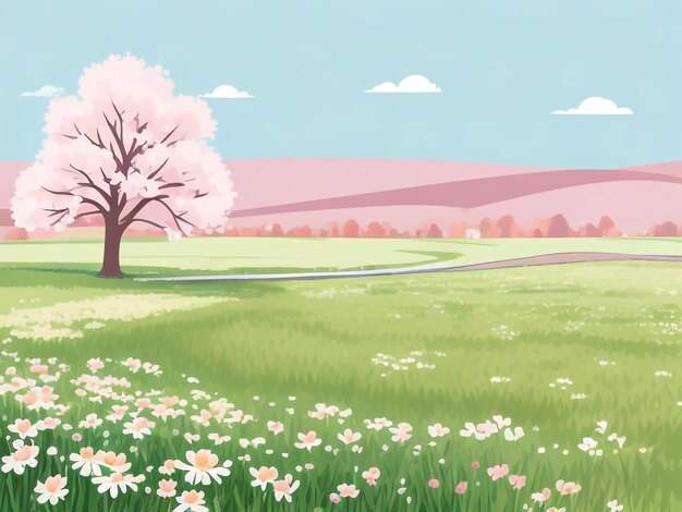 Photo meadow with abundant white and pink spring daisies
