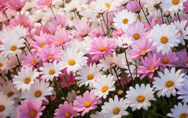 Photo meadow with lots of white and pink spri