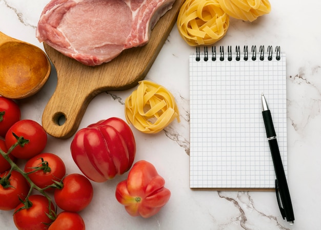 Photo meal planning notepad and food composition