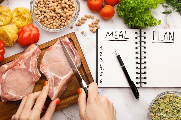 Photo meal planning notepad and food composition