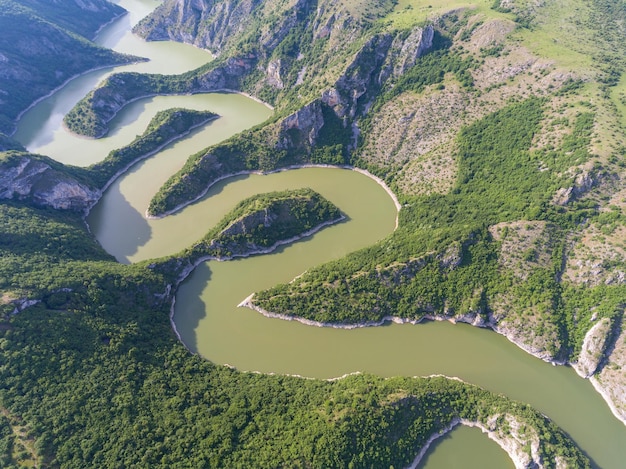 Meanders at rocky river Uvac river in Serbia