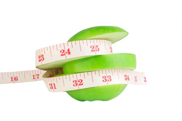 measuring tape apple green isolated on white wall