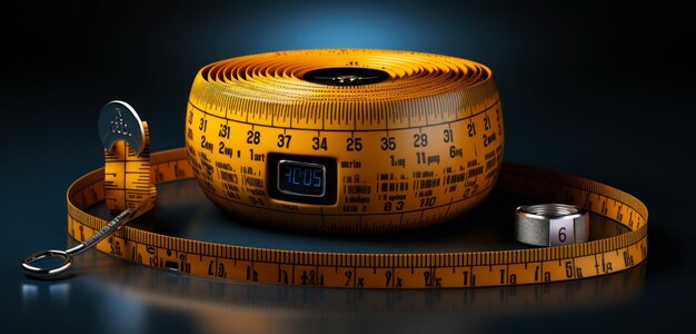 Measuring tape and thimble on dark background