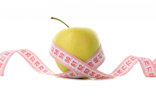 Measuring tape with apple isolated